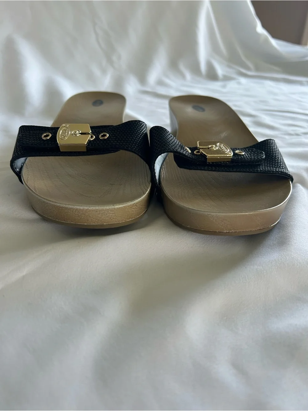 Dr. Scholl’s Classic Black Textured Buckle Slide Sandle Size 9